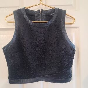 GUESS Black Quilted Floral Crop Tank Top